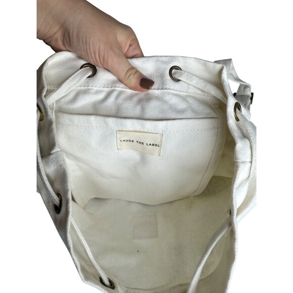 Laude The Label Natural Convertible Canvas Backpack Drawstring Closure Ivory - Picture 7 of 10